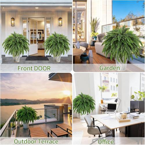 2 Pcs 50 Artificial Ferns for Outdoors with 96 Fronds & Ground Spike | Large Fake Ferns Artificial Boston Ferns Artificial Plants Large Faux Plants for Porch Garden Home Office Decor