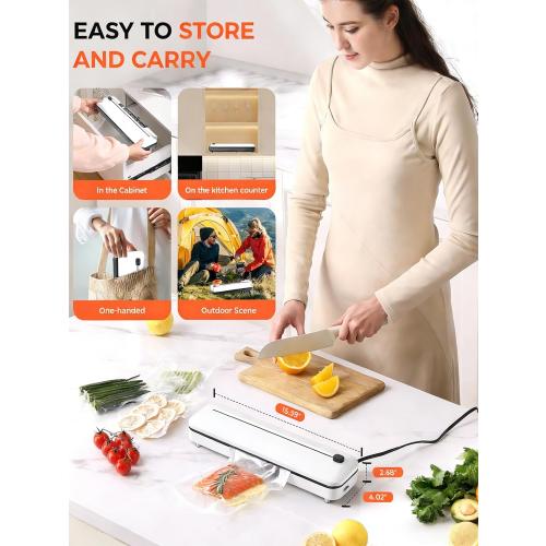 75KPa Vacuum Sealer  10 Bags, Cutter, 6-in-1 Modes & Timer (Silver)
