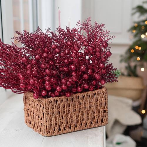 75 Pcs Christmas Glitter Branches 3 Styles Artificial Christmas Picks Berries Stems Pine Needles Floral Twig Spray for Xmas Tree Ornaments DIY Wreath Garland(Burgundy)