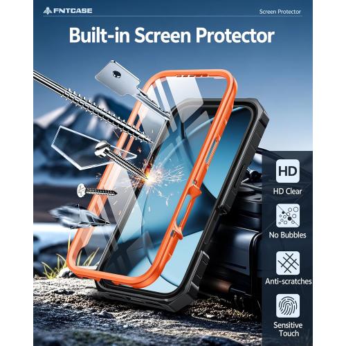 FNTCASE for iPhone 17 Pro-Max Case: Military Grade Drop Proof Protection Mobile Cover with Kickstand | Matte Textured Rugged Shockproof TPU | Protective Sturdy Phone Case - 6.9 inch Orange