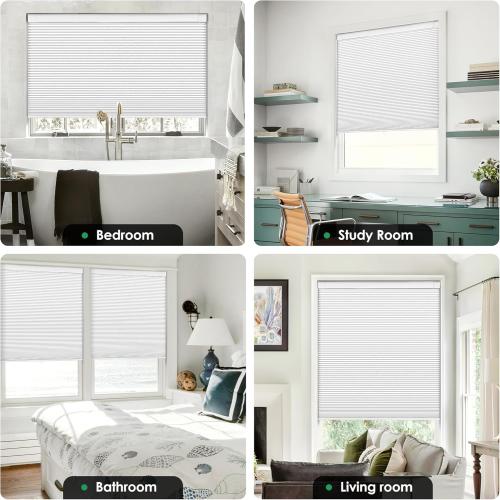 LazBlinds No Tools No Drill Cordless Cellular Shades, Blackout Light Blocking Honeycomb Shades for Home, Thermal Insulation Blinds for Windows, 36 W x 64 H, White