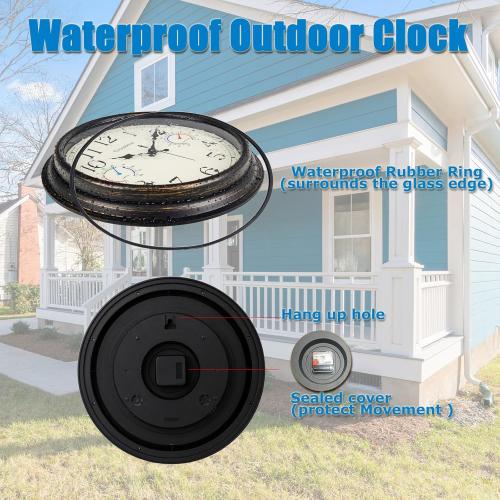 Crosstime 16 Inch Waterproof Outdoor Clock with Thermometer & Hygrometer Combo – Bronze Retro Vintage Decor Indoor Outdoor Wall Clocks for Patio, Pool, Backyard, Garage