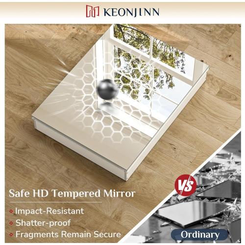 Keonjinn 30 x 26 Inch White Medicine Cabinet Mirror, Assembly Needed, in Wall Medicine Cabinets for Bathroom, Lightweight, Adjustable Shelves, Tempered Glass, Soft Closing, Recessed or Wall Mount