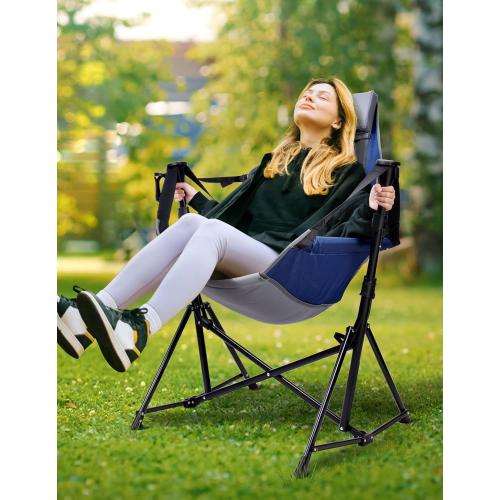 Hammock Camping Chair - 3 Heights Portable Hammock Chair Camping with Adjustable Backrest, Headrest, Padded Seat, Cup Holder - 450 LBS Heavy Duty