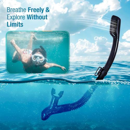 BLACK Dry Snorkel with Purge Valve - Snorkel Gear for Adults with Comfortable Silicone Mouthpiece & Quick Release Clip - Scuba Diving, Snorkeling, Freediving, Spearfishing, Swimming