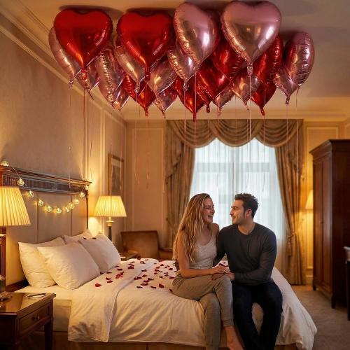 18 Inch Red & Pink Heart Balloons, 30 Pcs Heart Shaped Foil Balloons for Valentine‘s Day, Wedding, Birthday - 15 Red, 15 Pink Balloons set- Support Helium - Party Decorations