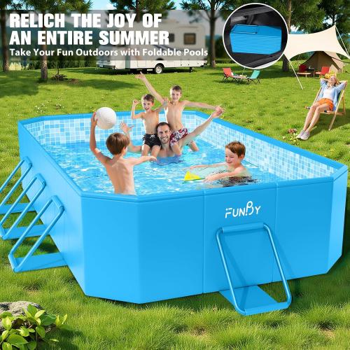 FunBy Large Foldable Pool, Foldable Swimming Pool, Large Foldable Pool for Adults, Non-inflatable Pool,Oversize Thickened Collapsible Pool, Kids pool for Backyard,Mosaic Design 108x68x20-Light Blue