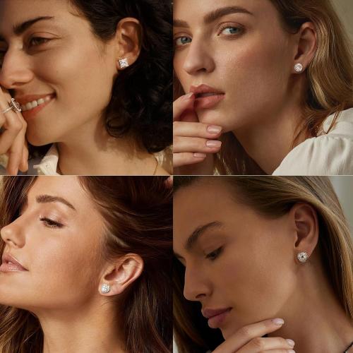ZELORES 4 Pairs Sterling Silver CZ Stud Earrings for Women 14K Gold Plated Brilliant Celtic Heart Big Stud Earrings Set Cubic Zirconia Earrings Studs for Sensitive Ear