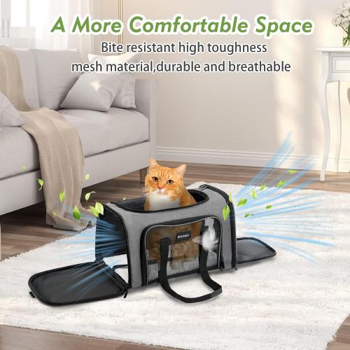 Size Large Color Grey Soundy Large Cat Carrier Dog Carrier Under 25 Lbs,Collapsible Ventilated Portable Pet Bag with Soft Sided Breathable Mesh for Long Car Trips Maxi Load 2 Kittens or Small, Medium Dog (Large Grey)