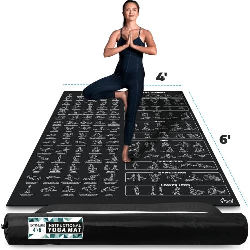 Size Extra-Large Instructional Yoga Mat with Poses Printed On It - 3X Bigger & 2X Wider than Regular Workout Mats - 150 Illustrated Yoga Poses and Stretches - Wide, Non-Slip, Barefoot Exercise Mat