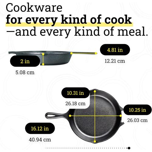 Lodge Seasoned Cast Iron Skillet 10.25 Inches - PFAS-Free, Non-Toxic Cookware - Use with an Oven, Stove, Grill, or Campfire - Naturally Non-Stick & Oven Safe