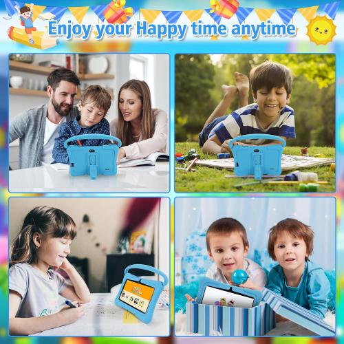 Veidoo Kids 7 Android Tablet PC, 2GB RAM, 32GB ROM, Safety Eye Protection, WiFi, Dual Camera, Games, Parental Control APP, Blue Silicone Case