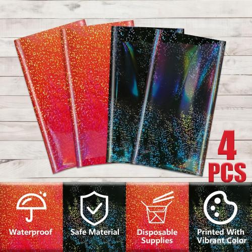 4Pcs Red and Black Holographic Tablecloths Rectangular Black Iridescent Tablecloth Shimmer Metallic Red Table Covers for Halloween Retirement Family Gatherings Christmas Party Supplies, 54 x 108Inch