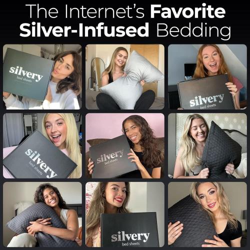 Silvery Silver Infused Bed Sheets Set - Award-Winning Self-Cooling Fabric with Self-Cleaning Silvery Technology™ for Hygienic Sleep - Luxurious Silky Soft Comfort (Gray, Split King)