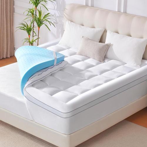 Twin XL Memory Foam Mattress Topper, 4 Inch Gel Cooling Mattress Pad with Pillow Top Mattress Topper Twin XL, 8-21 Deep Pocket and Support for Back Pain (White)