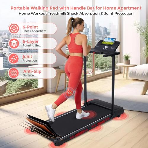 Walking Pad with Handle Bar, 3.5HP Electric Portable Walking Pad Treadmill with Handles, 0.6-10MPH Running Treadmill with Handles for Home Small, Big Screen, 400LBS Capacity