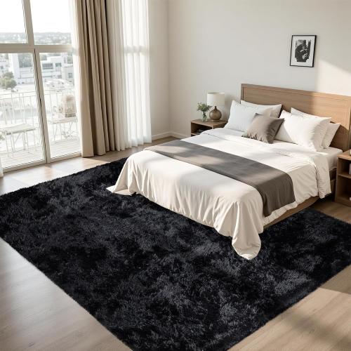 Area Rug for Living Room:Ultra Soft Fluffy Shag Black Rugs,Large Fuzzy Plush Indoor Non Slip Carpet Washable Rug for Bedroom Kids Nursery Office Dorm Modern Decor(Black)