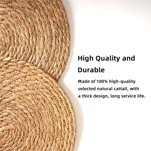 13 Inch Round Woven Plate Placemats Set of 15, Farmhouse Rustic Straw Braided Chargers Place Mats, TwinnekYR Large Boho Cattail Weave Table Mats, for Dining Plates Table Decor Home Wedding Party