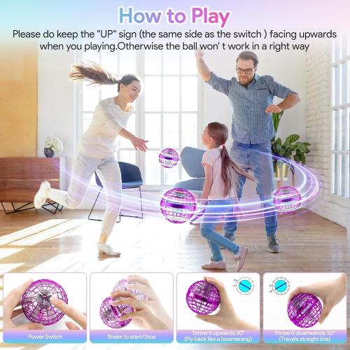 Flying Orb Ball Toy, 2024 Hand Controlled Boomerang Hover Ball Toys, Fidget Flying Spinner with Magic Lights, Mini Drone Cool Stuff Gadgets Gifts Toys for Age 6 7 8 9 10  Boys Girls Teens Toys(Purple)