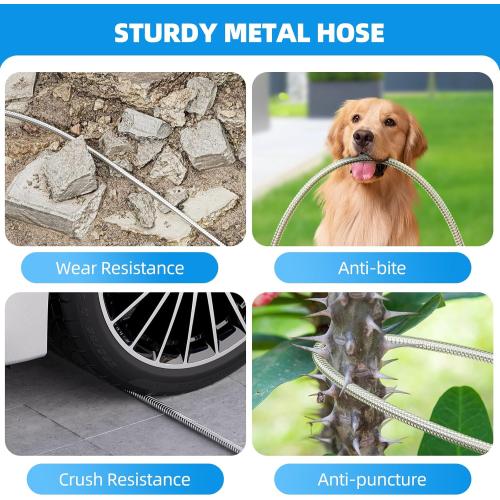 Stainless Steel Garden Water Hose 50 FT, Flexible and Lightweight Pipe, Non-Expandable Heavy Duty Metal Waterhose with Brass Fittings for Reel, Yard, Outdoor, Boat