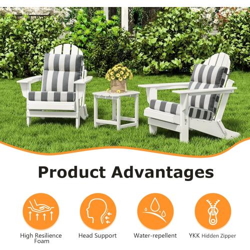 Unimatta Outdoor High Back Chair Cushion Seat Pads, 44 x 21 Inch Water-Repellent & Fade-Resistant Patio Furniture Cushions with Ties for Adirondack, Rocking Chairs, Gray Stripe