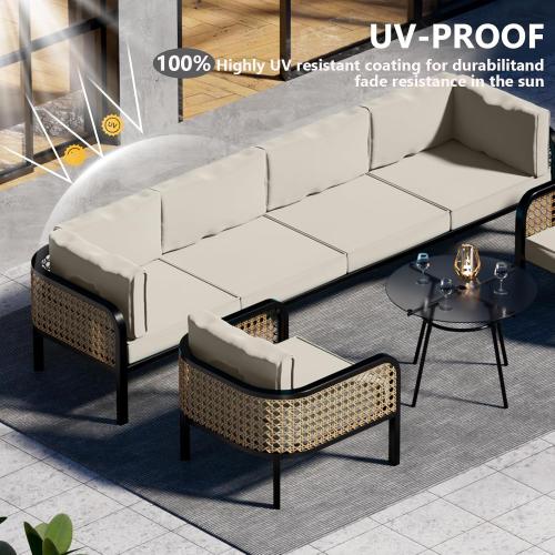 14 Piece Outdoor Patio Waterproof Cushion Covers, Fits 6-Seat Wicker Rattan Sectional Couch Chair Furniture Cover Replacement Set - Fade-Resistant Patio Cushion Covers with Zipper