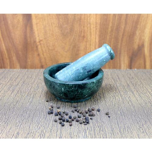 4 Diameter Natural Stone Mortar and Pestle Set as Spice Grinder, Medicine Masher - Okhli and Musal (Green Shallow)