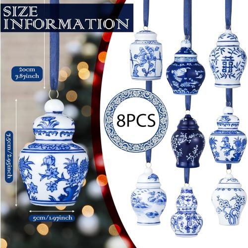 BBTO 6 Pcs Mini Chinoiserie Porcelain Hanging Decorations Blue and White Ceramic Tree Pendant Ornaments Birthday Party Baby Shower Wedding Home Decor (Classic Style)
