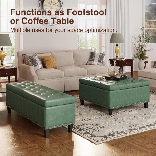 Size 51 Color Green Storage Ottoman Bench,51-Inch Large Storage Bench for Bedroom End of Bed, 30 Gallons Faux Leather Ottoman with Storage for Bedroom, Living Room, Entryway, Hallway,Green