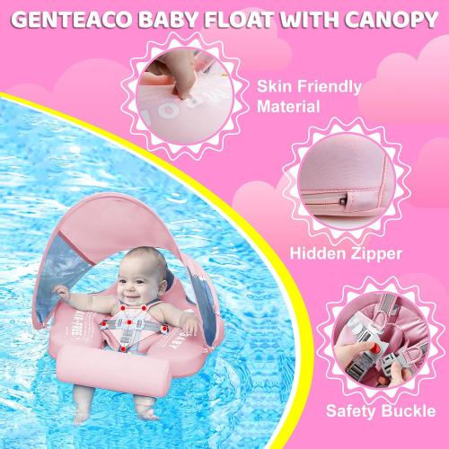 Mambobaby Baby Swim Float with Canopy & Tail Infant Pool Float Non-Inflatable Toddler Swim Float with Skin-Friendly Material for 3-24 Months Baby Boys Grils Elephant Pink | UPF50  Sun Protection, Skin-Friendly, Non-Inflatable, Removable Canopy & Tail, 3-24 Months Baby Boys Girls