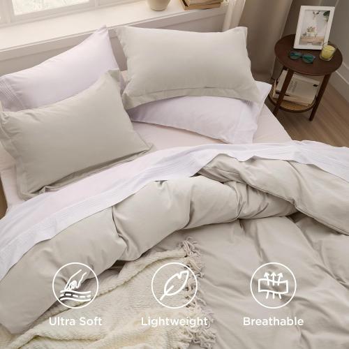 Bedsure California King Duvet Cover - Prewashed Cotton-Like Extra Soft Bedding Set, Includes 1 Cal King Duvet Cover 104x98 Inches with Zipper Closure & 2 Pillow Shams, Linen, Comforter Not Included