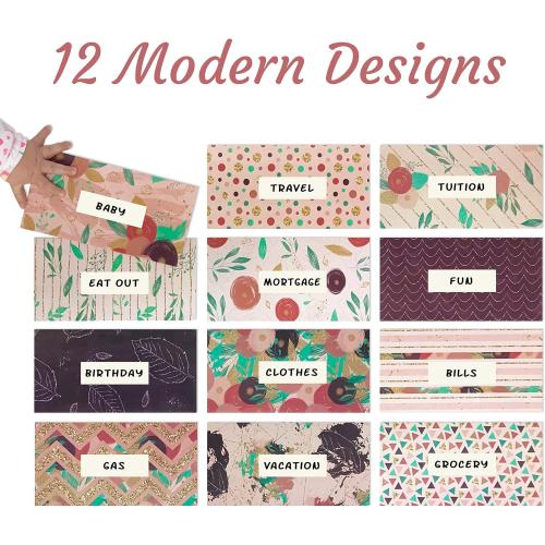 Saveyon 12 Laminated Budget Envelopes & Budget Sheets for Cash Envelope System, Money Envelopes for Budgeting, Budget Planner Organizer to Simplify Your Money Management & Expense Tracking