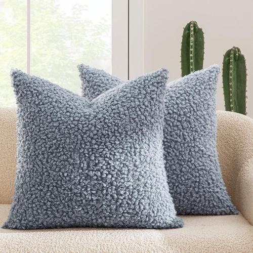 MIULEE Pack of 2 Throw Pillow Covers****GREY*** 20x20 Inch Dusty Blue Faux Fur Decorative Sherpa Pillow Covers Fuzzy Accent Soft Sheepskin Fleece Cushion Cases for Boho Home Decor Couch Living Room Bed
