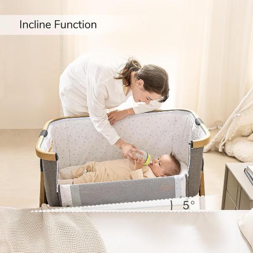 Maydolly Baby Bassinet & Bedside Sleeper, 3 in 1 Rocking Bassinet with Mattress & Sheet, Adjustable Height, Removable Breathable Cover, Easy Folding Infant Crib (Grey)