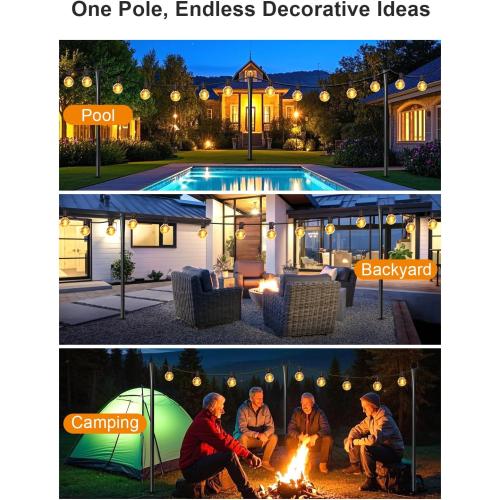 4 Pack String Light Poles for Outside, Thickened Metal Lights Hanger Pole Outdoor with Fork, Lighting Hanging Post Accessories for Patio Decor Garden Backyard Yard Front Porch Outside Decorations