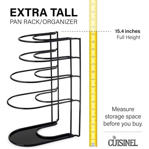 Cuisinel Heavy Duty Pots and Pans Organizer - Extra Large 5-Tier Rack - Holds Cast Iron Skillets, Dutch Oven - Durable Construction - Space Saving Kitchen Storage - No Assembly Required - Black 15.4