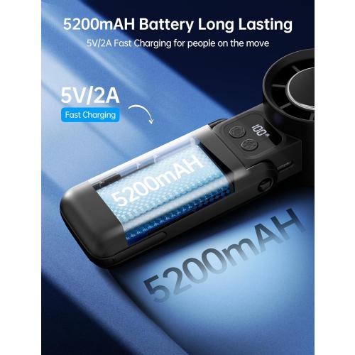 Color Black 3 in 1 Portable Handheld Fan, 12000RPM Mini Turbo Fan with Cooling Compress & 5200mAh Rechargeable Battery, 5 Speed Adjustable Personal Cooler for Travel/Camping/Outdoor Activities-Black