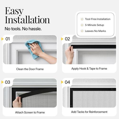 AUGO Magnetic Screen Door - Self Sealing, Heavy Duty, Hands Free Mesh Partition Keeps Bugs Out - Pet and Kid Friendly - Patent Pending Keep Open Feature - 38 Inch x 97 Inch