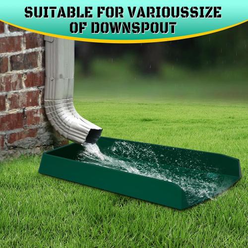 2 Pack Green Rain Gutter Downspout Splash Block, Extra-Wide Down Spout Extender, One-Piece Molding Design, Drain Gutter Guard Diverter, Thickened Gutter Splash Guard with Fixing Piles, Green