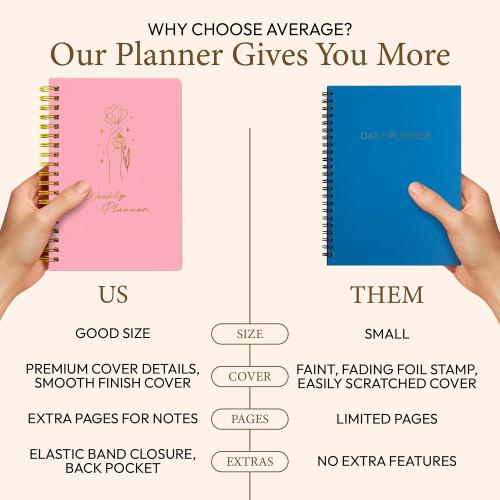 Undated Weekly Planner – Minimalist Daily Planner Notebook for Work, Home & Daily Writing | Simple Matte Planner for Goals, Appointments, Notes & Productivity, Elegant Cardstock Pages, Pink