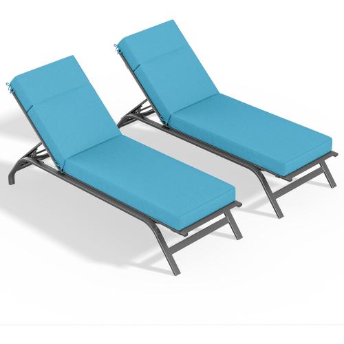2 Pcs Turquoise Chaise Lounge Cushions Outdoor, 25 X 45 X 3 X 21 Lounge Chair Cushions for Outdoor Furniture, High-Density Foam Patio Chaise Cushion-Waterproof Fade-Resistant ThickPatio lounge chair cushion