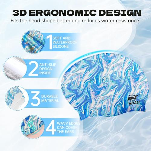 WHALE Extra Large Swim Cap Designed for Men and Women with Thick, Long Hair, Hair Extensions Or Afro-Textured Hair Long-Hair Swim Cap Highly Waterproof to Keep Hair Dry