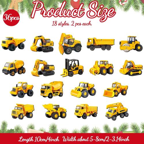 Pinkunn 36 Pcs Christmas Vehicle Wood Ornaments Set Construction, Monster, Fire, Army, Police Car Transportation Hanging Ornaments Gifts for Tree Decor