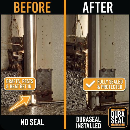 DuraSeal Garage Door Weather Stripping Kit, White 34 ft, Made in USA | Blocks Drafts, Rain, Snow, and Critters - Top & Side seal - Flexible, Ships Coiled - Durable PVC - Nails Included