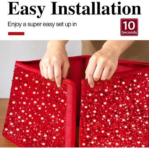 XmasExp Christmas Tree Collar 24 inch Sequin Tree Skirt for Christmas Holiday Home Decor Xmas Tree Ring Stand Base Cover Small Size 4 Piece Red