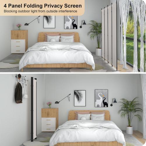 Room Divider 4 Panel Partition Room Dividers & Folding Privacy Screens w/ 3 Metal Feet,88 W Portable Wall Doubles as a Dressing Screen Wall Divider for Office Bedroom Children's Room,White