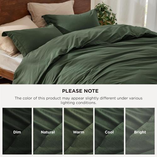 Bedsure 100% Washed Cotton Duvet Cover Queen Size - Olive Green Minimalist Cotton Duvet Cover Linen Like for All Seasons - GentleSoft™ Plain Simple Bedding (Olive Green, Queen, 90x90)