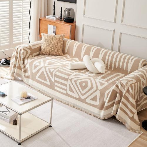 VClife Boho Couch Cover for 2 Cushion Couch Sofa Cover Thick Chenille Sectional Sofa Cover for Dog Modern Beige Khaki Cream White Plaid Triangle Sofa Slipcover Loveseat Cover Futon Covers 71''x118''