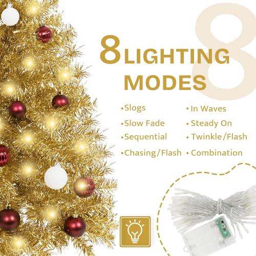 SUNSHINE DECOR Champagne Christmas Tree with Light 3ft Artifical Full Christmas Tree with Ball & Star Ornaments 8 Lighting Modes for Holiday Decor