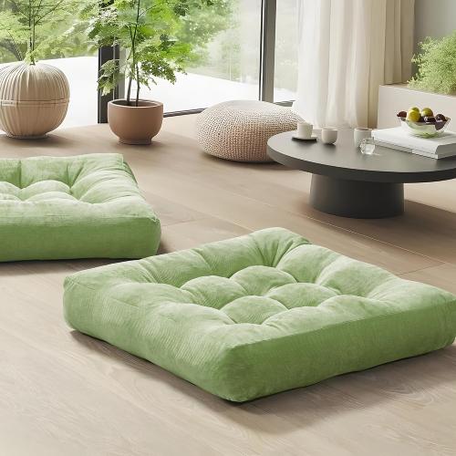 Meditation Floor Pillow Set of 2, Square Large Pillows Seating for Adults, Tufted Corduroy Cushion for Living Room Tatami, Green